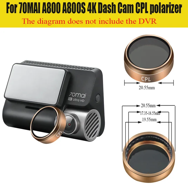 70MAI – filtre CPL pour A800 A800S 4K, lentille de dashcam montée sur véhicule, élimine la polarisation réfléchissante 