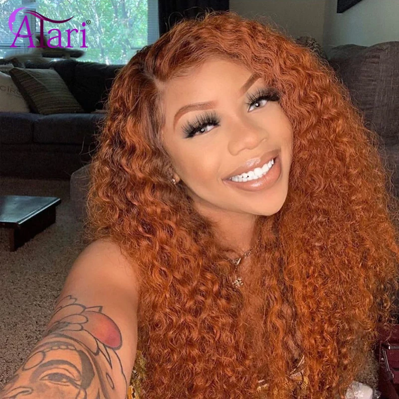 Orange Lace Front Wig Transparent Honey Blonde Kinky Curly Lace Front Wig Brazilian Hair Wigs Gluless Colored Human Hair Wigs