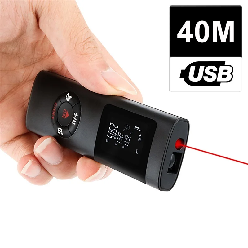 

KKMOON Mini Handheld 40M Smart Digital Laser Distance Meter Range Rangefinder Portable USB Charging Distance Measuring Meter
