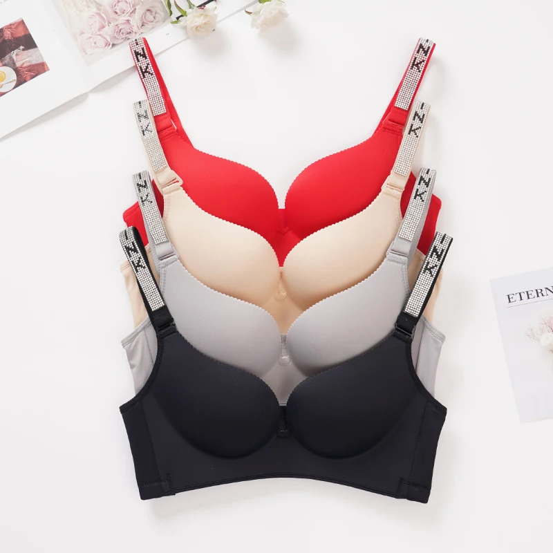 Women Gathered Diamonds bra Inlay pink letter masonry baldric top Gather  Adjustable full cup bra Large size 24 types Full Size – My Off Shoulder