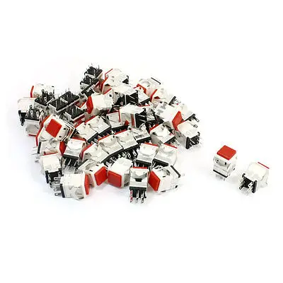 

50 Pcs DPDT 6-Pin Self-setting Momentary Control Red Cap Push Button Switch