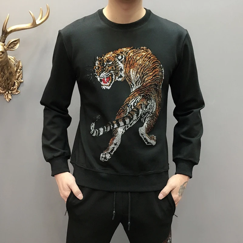 Вышивка бисером мужской набор colorfur tiger спортивный костюм классический черный модный мужской костюм из 2 предметов Осенняя спортивная одежда Бенгальский Тигр