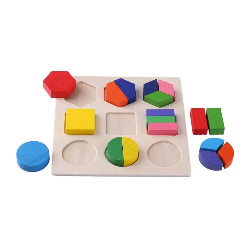 

Wooden Geometric Shapes Montessori Puzzle Sorting Math Bricks Preschool Learning Educational Game Baby Toddler Toys for Children