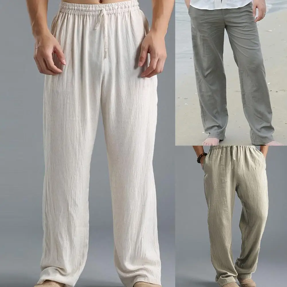 Casual Harem Men pants Male Solid Elastic Waist Straight Loose Pants Washed cotton breathable casual sports trousers linen Pants Casual Harem Men pants Male Solid Elastic Waist Straight Loose Pants Washed cotton breathable casual sports trousers linen Pants