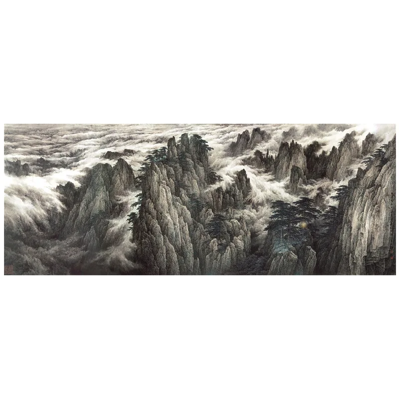 

Faux Masters Giclee Reception Office Decorational Picture Landscape Central Scroll Dong Xiyuan Huangshan Ink Traditional Chinese