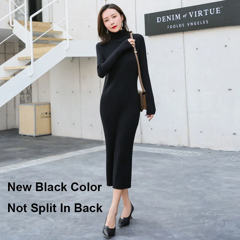 Новинка, весенне-осеннее платье-свитер, женское сексуальное облегающее платье бодикон, женское трикотажное платье с высоким воротом и длинным рукавом, Vestidos DS85 - Цвет: 3061 black