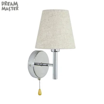 

Pull Chain Switch LED Wall Sconce,LED Wall Light cylinder Cone Fabrice Shade,Home Reading Lighting, Bedroom Bedside Lamp Fixture