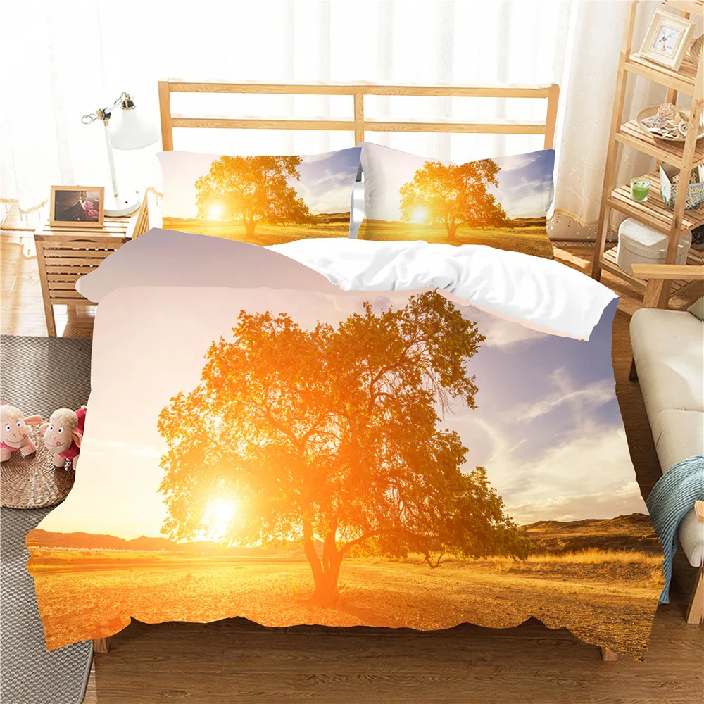 

3D Bed Cover Set Home Textiles Bedroom Clothes Sunrise Scenery Pattern with PIllowcase Bed Linen Coverlet King Double Size