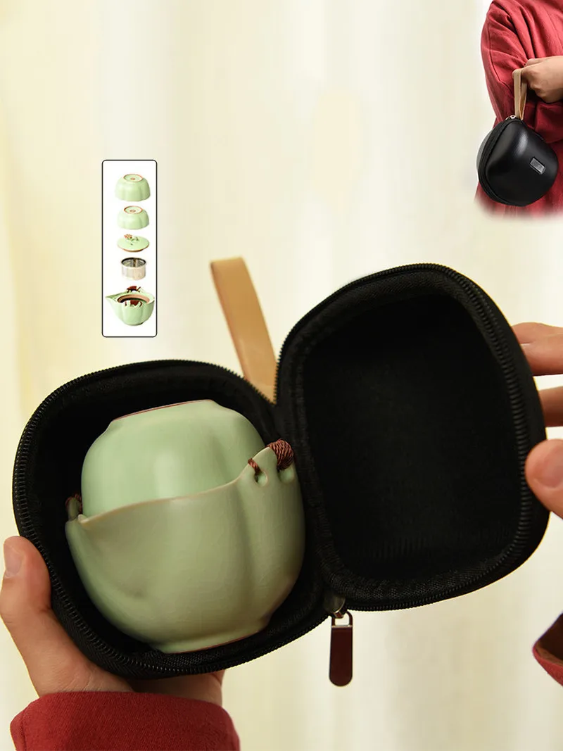 

Chinese Portable Mini Tea Set Porcelain Tea Ceremony Set Kung Fu Tea Set Blue Porcelain Tea Pot with Cup Kitchen Home Decoration