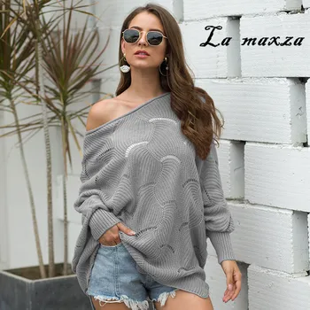 

2019 New Arrival Casual Hollow Out Solid Women Sweater Oversized Batwing Sleeve Pullovers