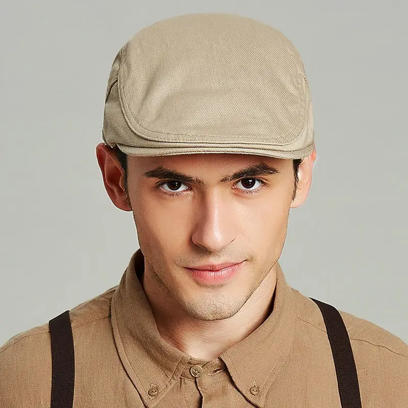 Men's British Ivy Cap Fashion Big Head Spring and Summer Leisure Beret Male Solid Cotton Newsboy Hat 55-60cm casual hat beret hat newsboy cap newsboy hat