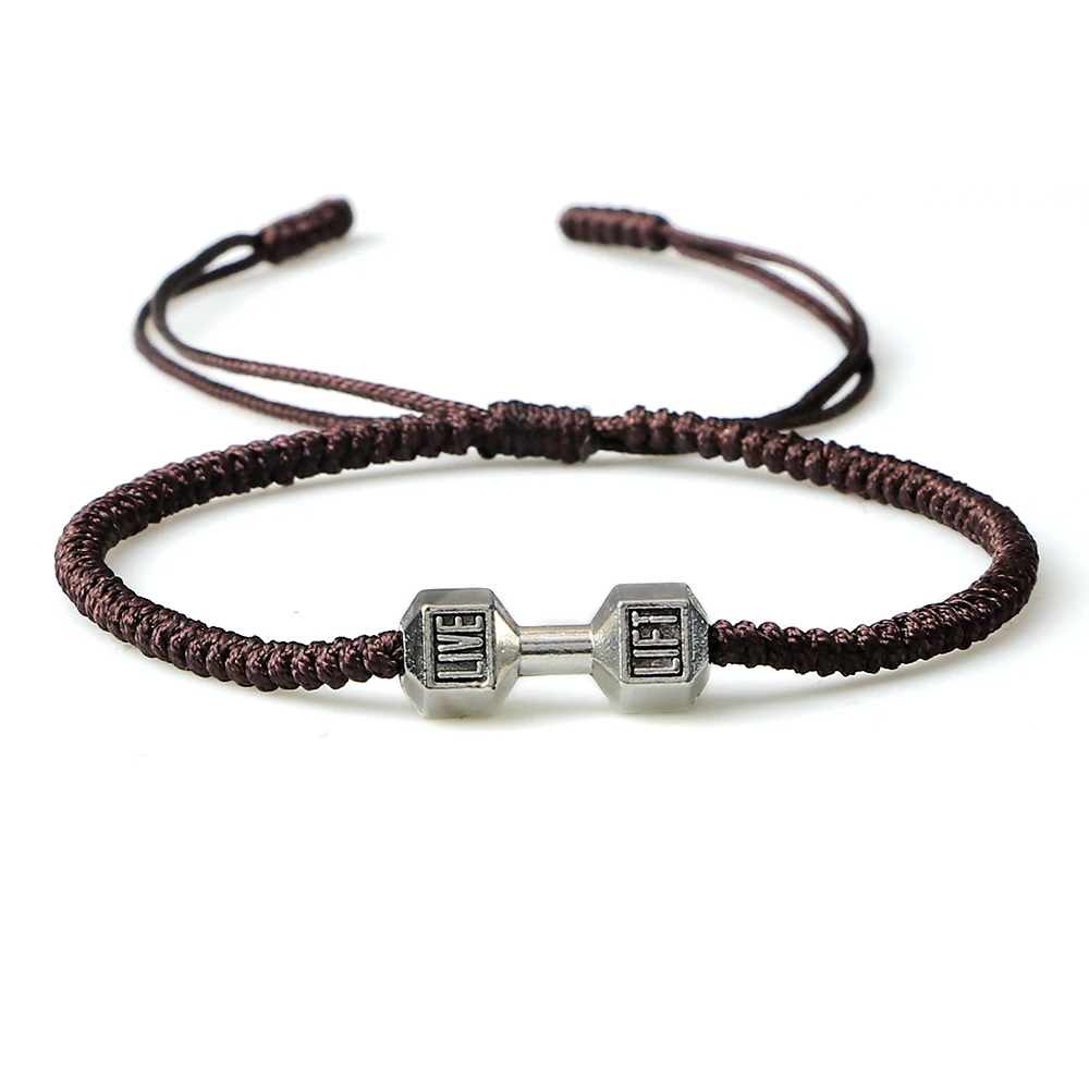 Charm Dumbbell Strand Bracelets | Handmade Braid Knot Adjustable Bracelets | Barbell Fitness Energy Jewelry | Couple Gifts
