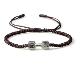 Charm Dumbbell Strand Bracelets | Handmade Braid Knot Adjustable Bracelets | Barbell Fitness Energy Jewelry | Couple Gifts (Style 5)