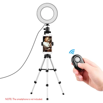 

Phone Live Streaming lamp Kit 6.3inch/16cm 2700K~6500K Bi-color Dimmable USB LED Ring Video Light + Tripod + BT Remote Contro