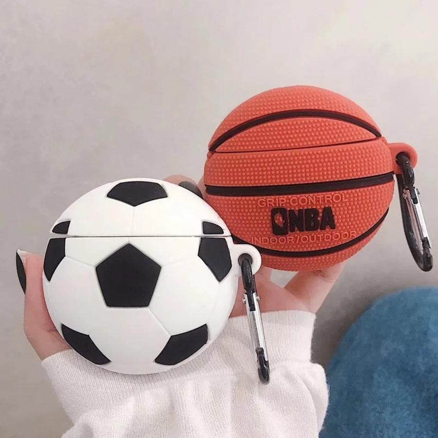 

Headphone Cover for Apple AirPods 1 2 Case Cute 3D Basketball Football Earphone Protective Case Air Pods Silicone Case with Hook