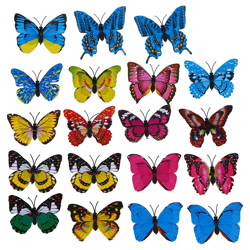 Promotion! 20pcs 7cm 3D Artificial Butterfly Pin Clip Double Wing for Home Christmas Wedding Decoration Colors Ranly Send |