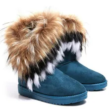 Модные женские ботинки новые зимние ботинки с имитацией лисьего меха; женские хлопковые ботинки удобные теплые женские ботинки