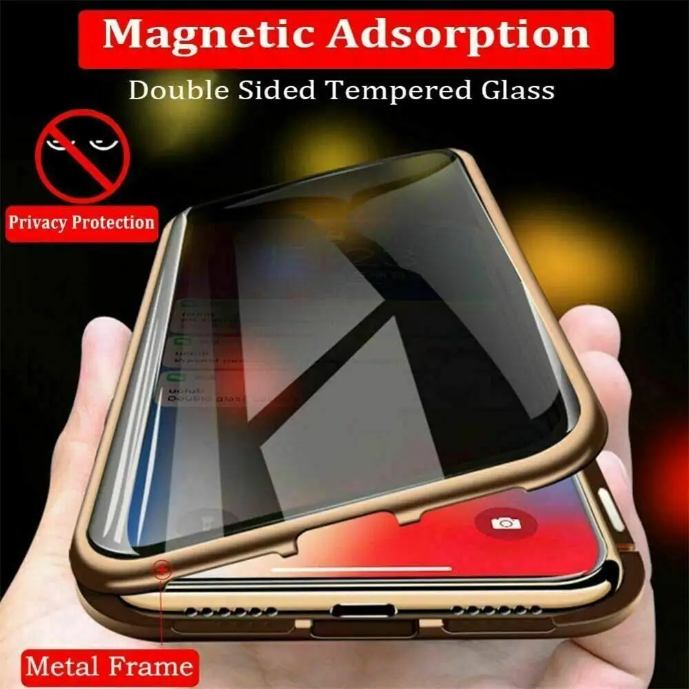 

Magnetic Double Side Tempered Glass Privacy Phone Case Metal Magnet Protective Cover For Iphone X XR XS 11 Por MAX 6 6s 8 7 Plus