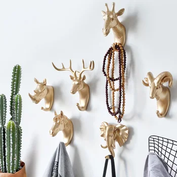 

New Material Wild Animal Hook Home Decoration Wall Storage Rhinoceros Bag Hanger Deer Head Wall Hooks for Hanging Clothes