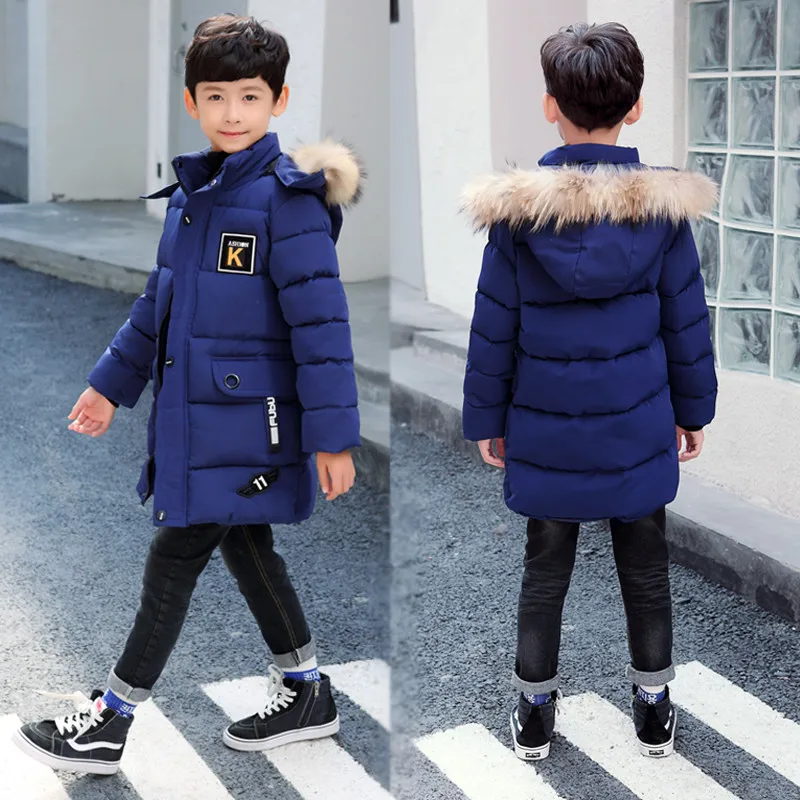 Детская зимняя куртка на мальчика парка 12 Детская одежда 13 мальчиков 14 зимние Костюмы 15 16 куртки толстые хлопковые утепленные-30 градусов - Цвет: navy blue