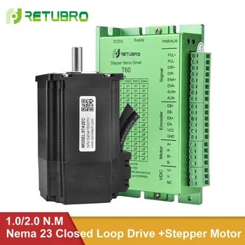 

T60+57A1EC / 57A2EC Nema 23 1 Set Stepper Motor and Driver 1NM / 2NM Closed Loop 8mm Shaft 3.5/4 A 24-50V DC Voltage for CNC