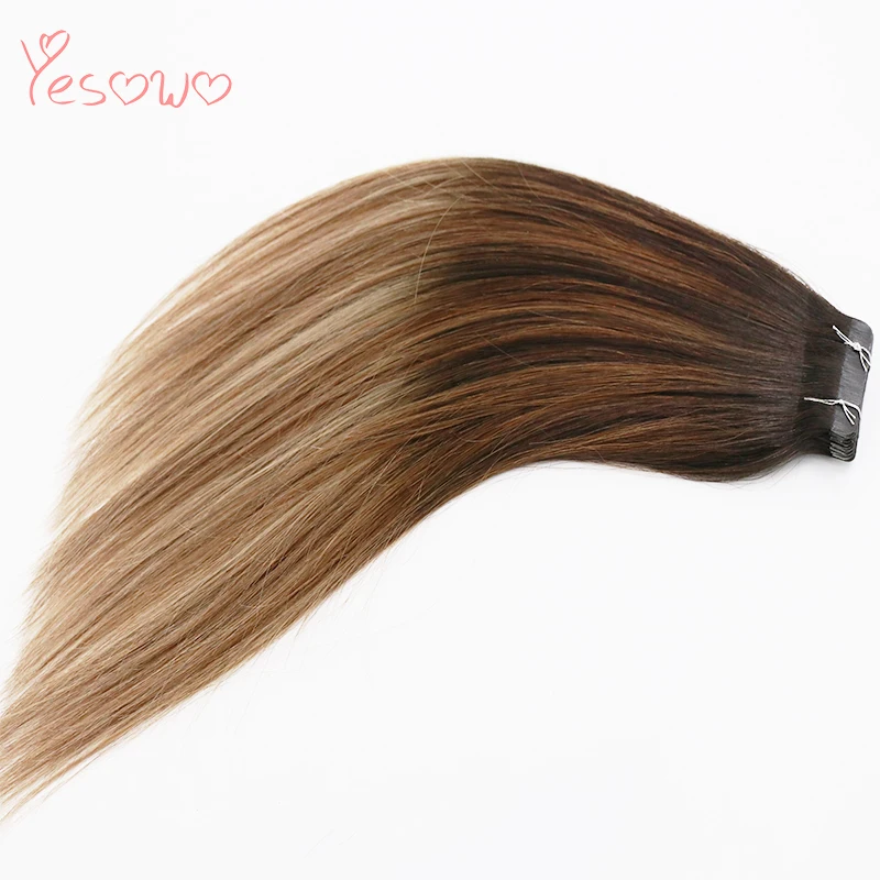 

Yesowo 1b/6/27# 14Inch 20Inch Ombre Seamless Hair Extension Tape In Straight 20PCS Cheap Indian Remy Human Hair