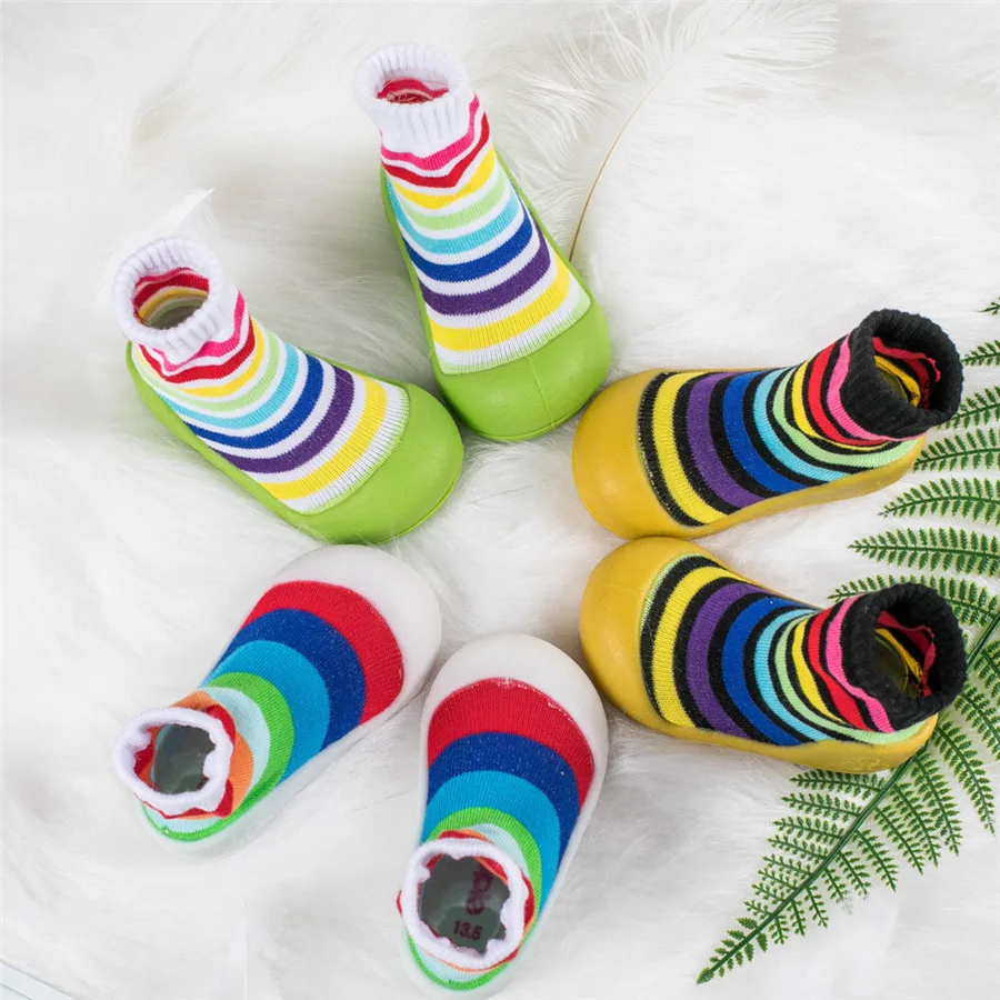 Baby shoes newborn kids non-slip socks baby shoes  soft rubber soles baby shoes girls rainbow stripes toddler boys shoes 35A15 (27)