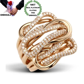 

OMHXZJ Wholesale RR1251 European Fashion Fine Woman Party Birthday Wedding Gift Multi Lines AAA Zircon 18KT White Rose Gold Ring