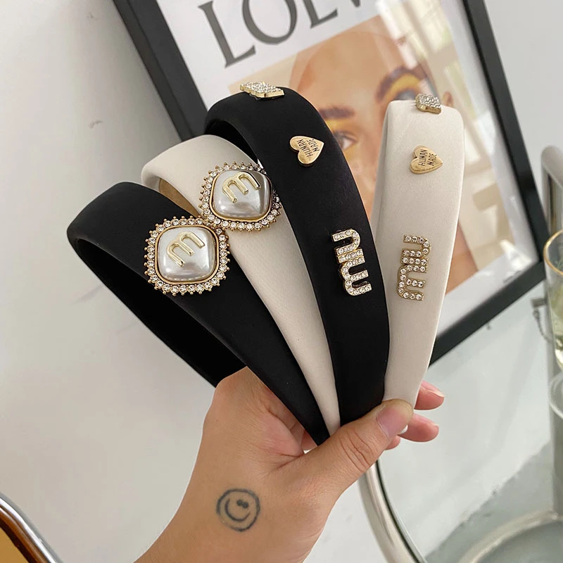 hair band for ladies new wide-Brimmed Letters Headband Hairpin Fashion Headband Rhinestone for Women Hair accessories Headband Hair Jewelry designer hair clips