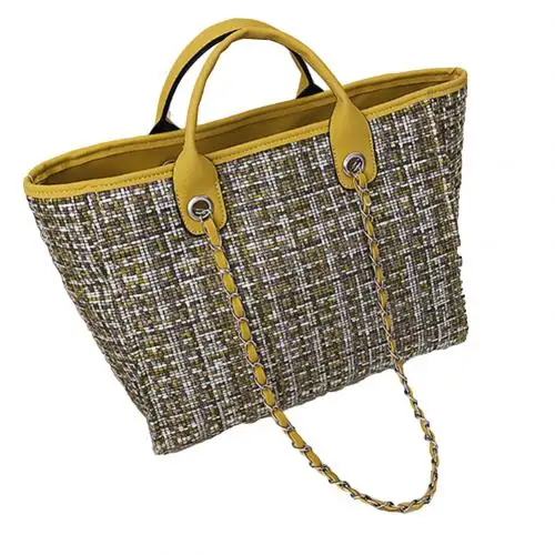 Модные женские цветные блоки большой емкости молния сумка шерстяная тканевая сумка через плечо - Цвет: Цвет: желтый