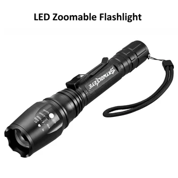 

5 Light Modes LED Torch SOS Light Portable Flashlight Waterproof Zoomable Black Shell Tail Cap 18650 Battery