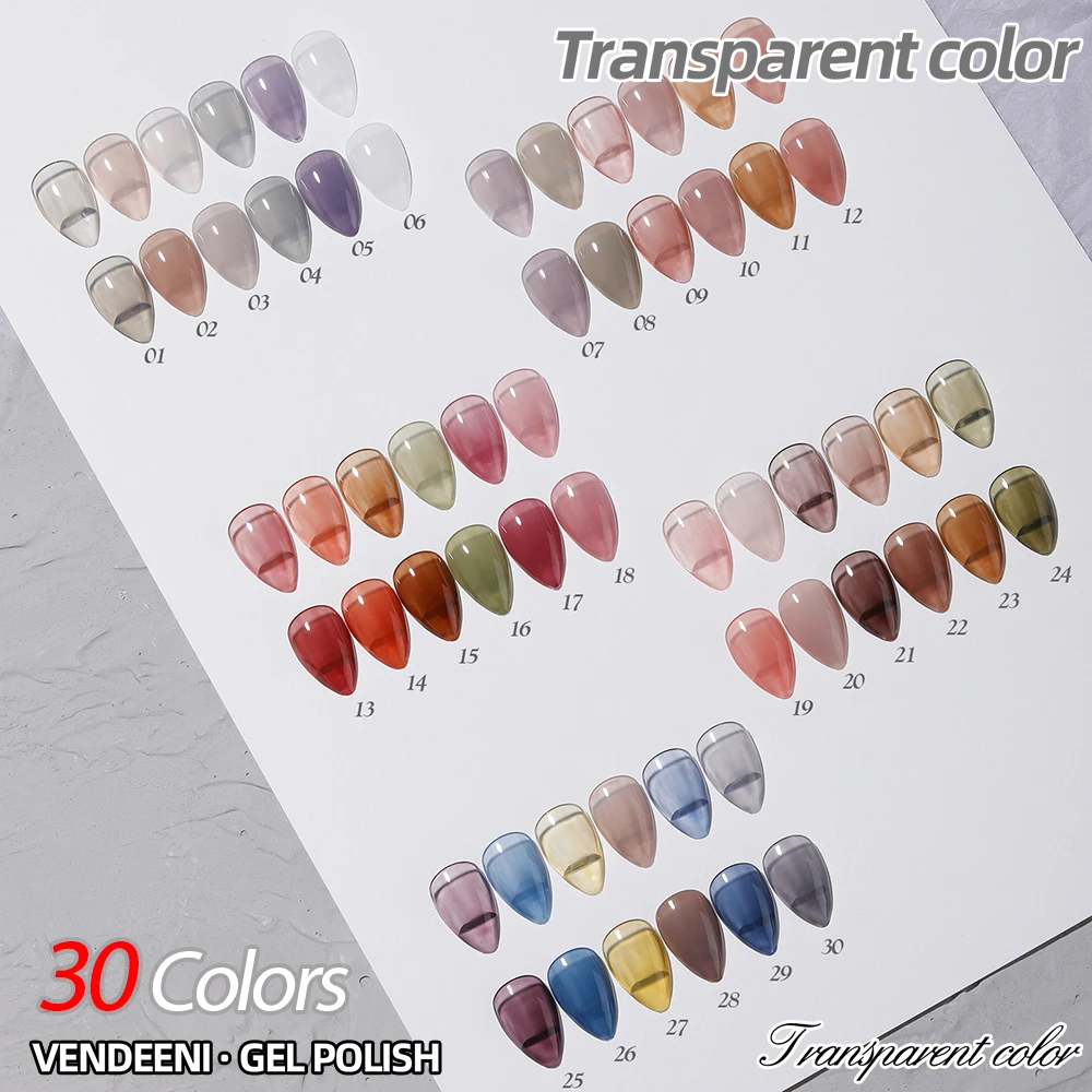 Vendeeni 30 색 투명 젤 네일 폴리시 더티 컬러 UV LED 젤 바니시 얼음 비취 네일 아트 젤 래커 15ml