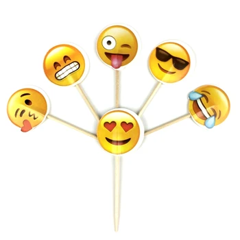 

24Pcs Smiley face expression Theme Cupcake Topper Cake Decoration Birthday Party Kids Wedding Baby Shower Party Supplies