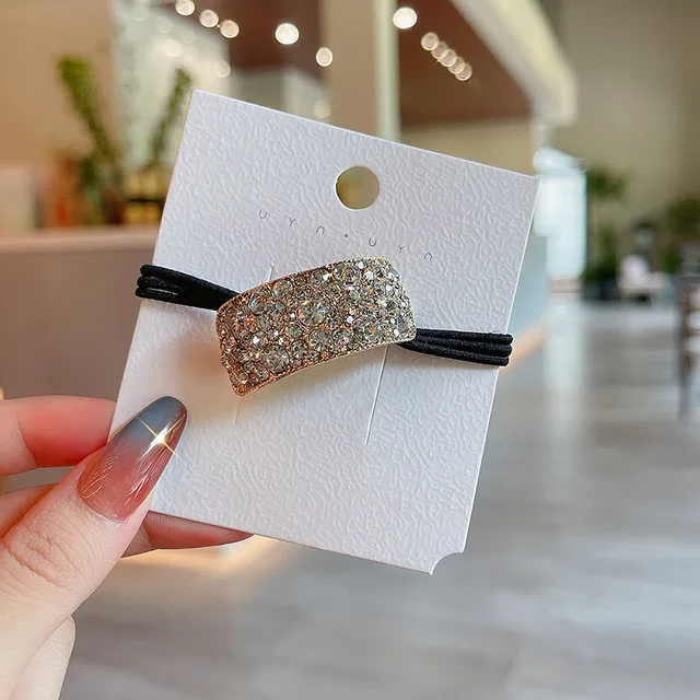 Fashion Rhinestone Hair Bands Hair Scrunchies Women Elastic Hair Bands Ties Rope Bands Ponytail Bands Hair Accessories F273 Gold