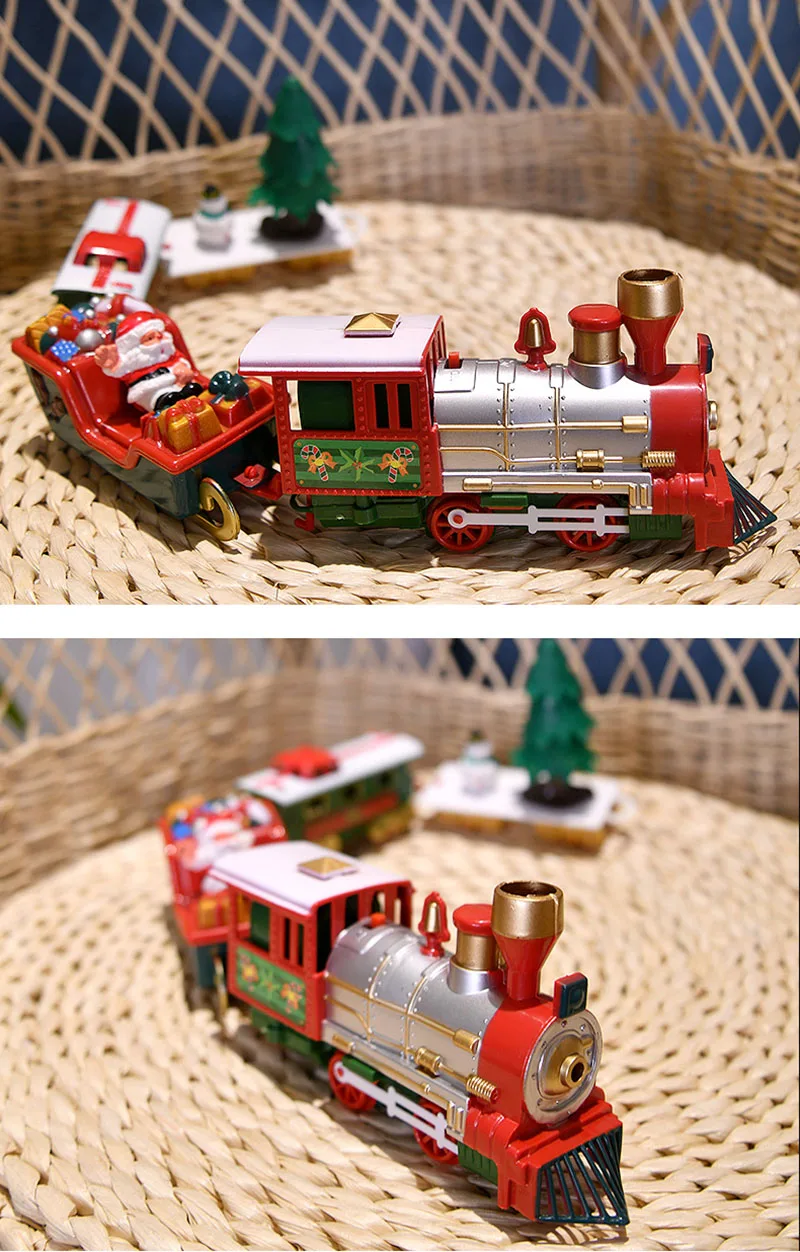 Новое поступление поезд трек блоки Сделай Сам Санта Клаус Счастливого Рождества подарок Игрушка Дерево пластиковая игрушка карета цветная коробка подарки для детей 2