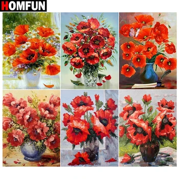

HOMFUN Diamond Painting Cross Stitch "Flower red vase" 5D DIY Diamond Embroidery Full Square/round Rhinestone Of Picture