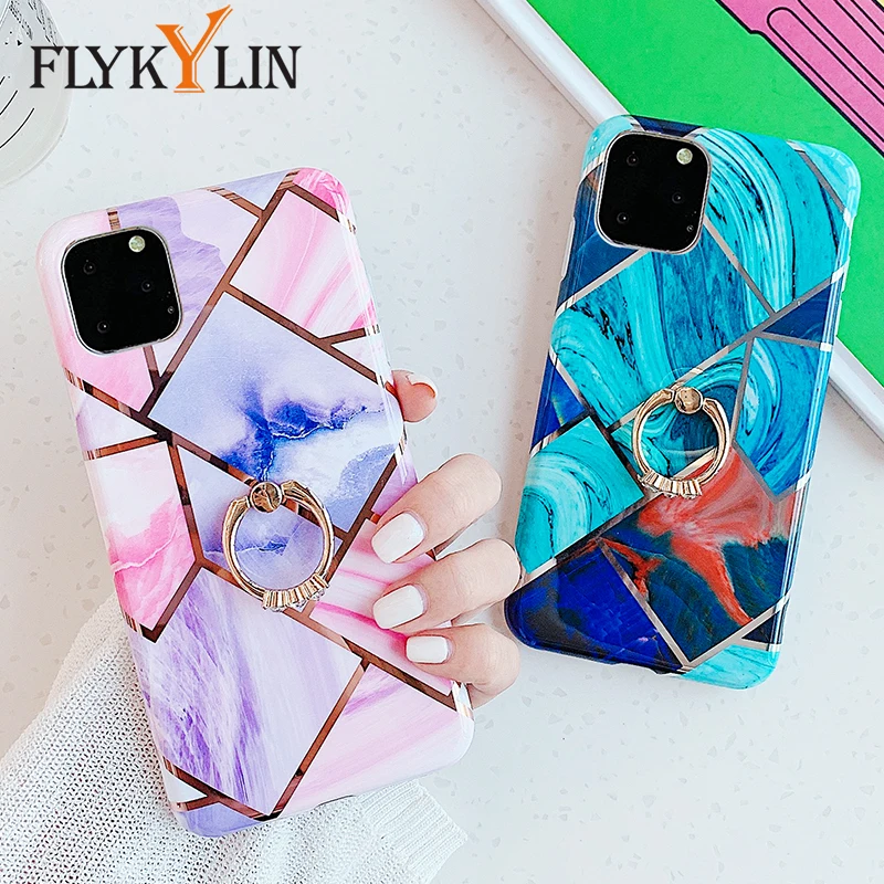 FLYKYLIN мраморный чехол с кольцом и подставкой для iphone 11 Pro Max задняя крышка X XS XR 6 S 7 8