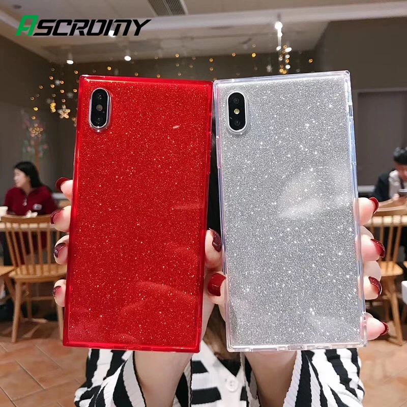 

Square Glitter Silicone Phone Case For Iphone XR XS MAX X MAX 8 7 6 6S Plus X IphoneXR Clear Soft Shockproof Cover Back Coque