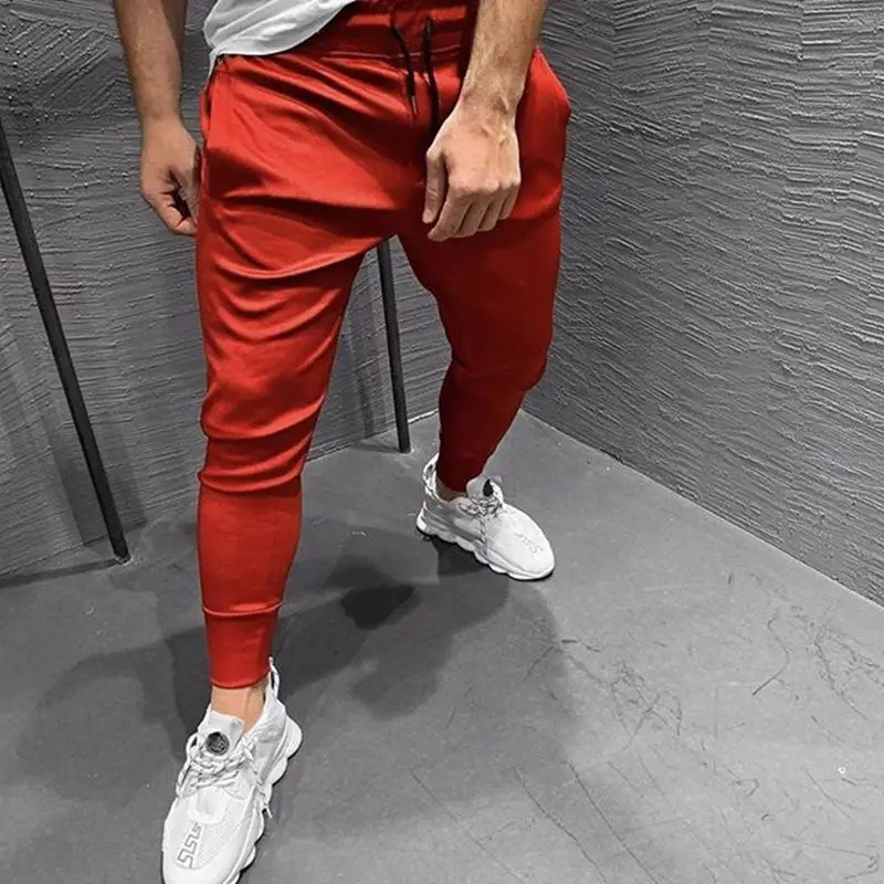 red Новые осенние и зимние мужские брюки для бега, повседневные обтягивающие брюки для фитнеса, Стрейчевые брюки для бега - Цвет: red