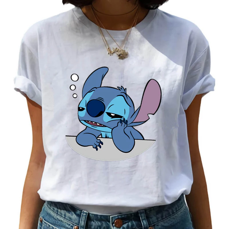 LUSLOS Женская модная футболка Lilo Stitch Harajuku милые футболки милые Мультяшные Женские повседневные футболки с принтом милые повседневные топы - Цвет: 19bk540