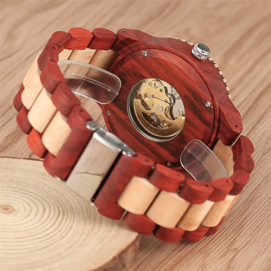 Roman Numerals Display Wooden Men Watch Automatic Mechanical Wood Bangle Wristwatch Self-Winding Luxury Male Clock New