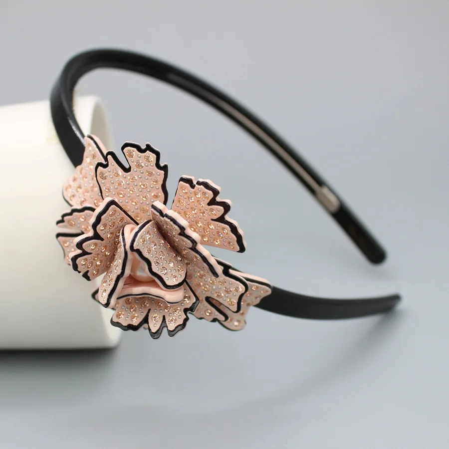 A French Design Rose Flower Rhinestone Hair Band Accessory for Women Girls Fine Hair Ornament Jewelry for Thick Braids Party