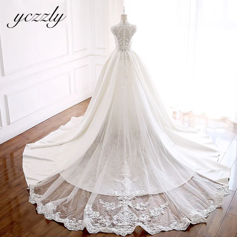 Vestido De Novia Raso старинные c высоким горлом кружевная Апликация свадебное платье с жемчугом женское длинное платье невесты большого размера Brautkleid W97