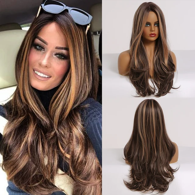 ALAN EATON Long Ombre Light Ash Brown Blonde Wavy Wig Cosplay Party Daily Synthetic Wig for Women High Density Temperature Fibre lc277-1