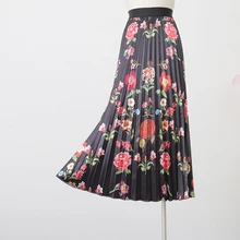 waist high Printed skirt female new slim small black skirt wild pleated skirt autumn