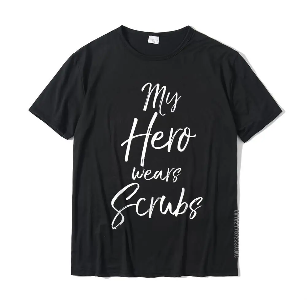 Customized Casual T Shirt Short Sleeve for Men 100% Cotton Summer Autumn Crewneck T Shirt Normal T Shirts Retro Nursing Gift for Husbands of Nurses My Hero Wears Scrubs T-Shirt__MZ20747 black