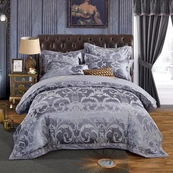 

Svetanya Silver Phoenix Flowers Satin Silk Cotton Linens Jacquard Bedding Set Queen King Size Bedsheet Duvet Cover Pillow Sham