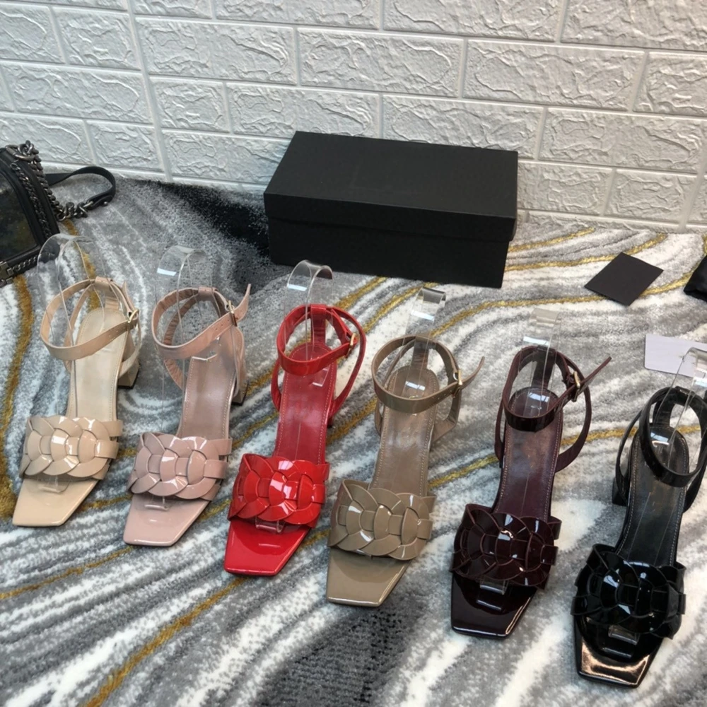 Luxury Designer Genuine Leather Sandals Fashion Summer High Heel Ankle Strap Open Toe Square Heels Hot Sell Shoes | Обувь