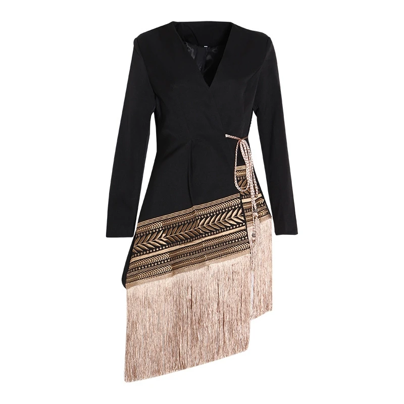 GoodliShowsi модный шикарный тренд Подиум женский костюм топы деликатная вышивка жаккард кисточкой лоскутное нерегулярные куртки пальто