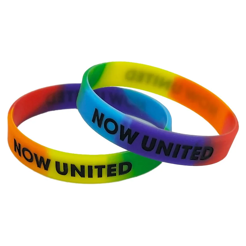 1PC NOW UNITED Rainbow Color Silicone Bracelets&Bangles Letters Wristband Sports Rubber Fashion Jewelry Gifts SH327